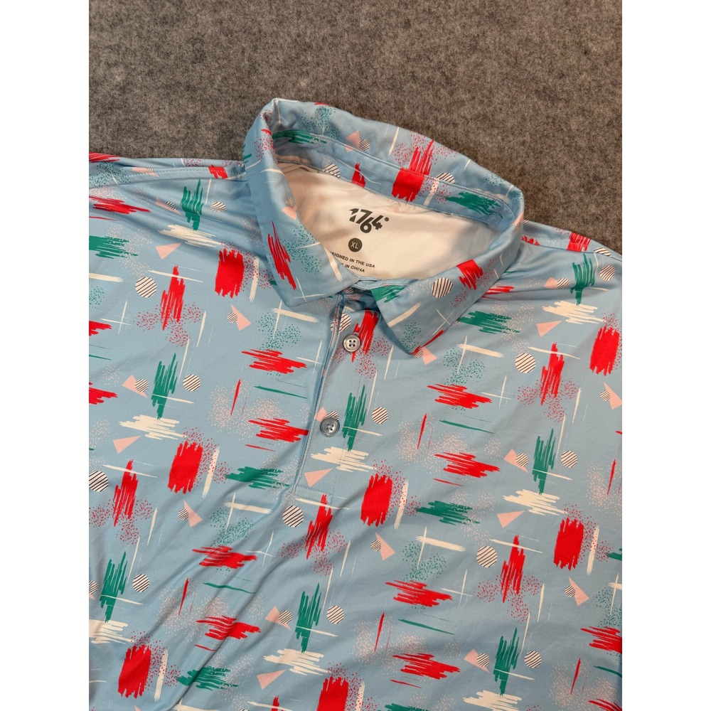 1764 Golf Polo Shirt Mens XL Blue Abstract Geometric Print Performance Short Slv